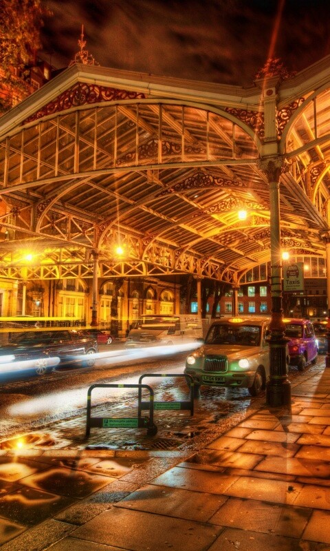 Город под фонарями обои