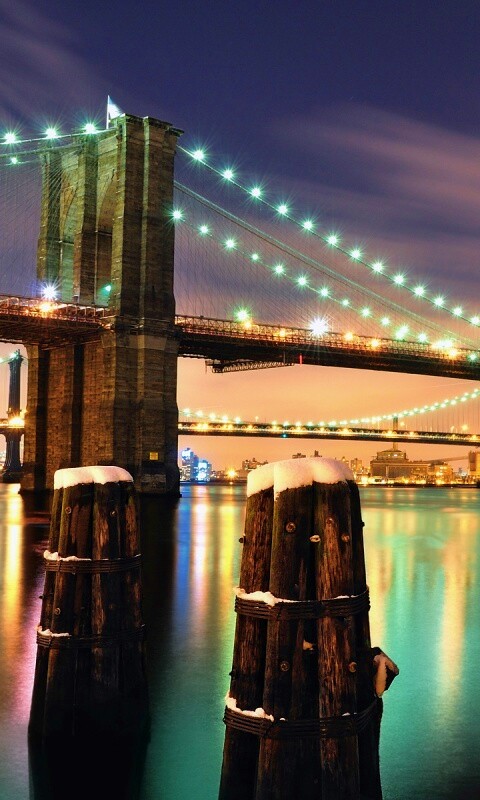 Бруклинский мост зимой HDR обои
