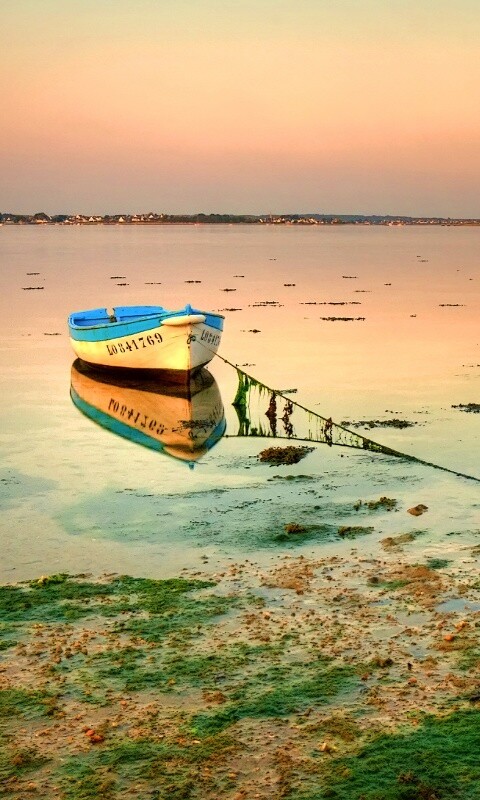 Лодка на илистом берегу обои