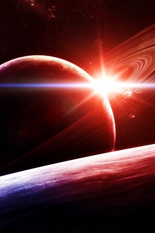 Солнце сквозь кольца Сатурна обои