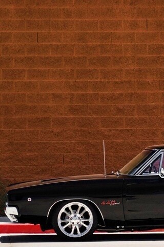 Черный Додж у стены обои