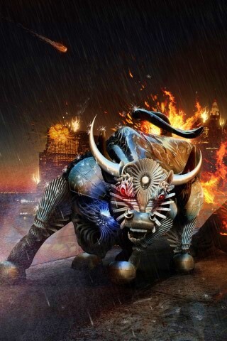 Воин и бык на крыше обои