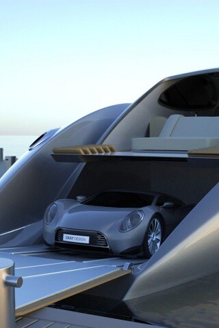 Яхта с автомобилем на борту обои