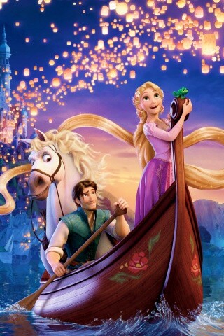 Рапунцель и Флин на лодке обои