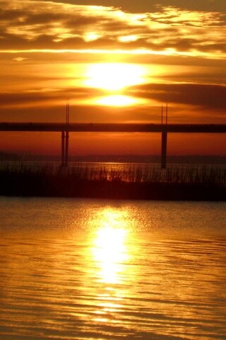 Мост на фоне заката обои