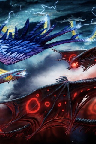 Живописная битва молнии и огня обои