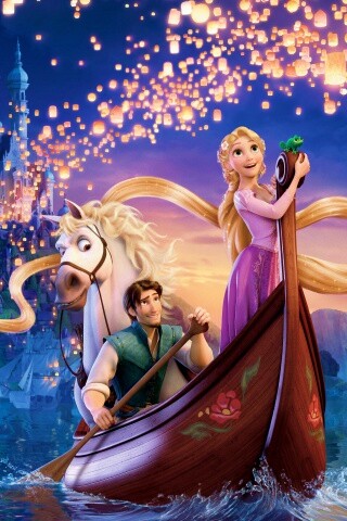 Рапунцель принц и конь в лодке обои