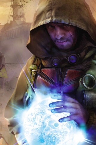 Сталкер с энергетическим артефактом в руках обои