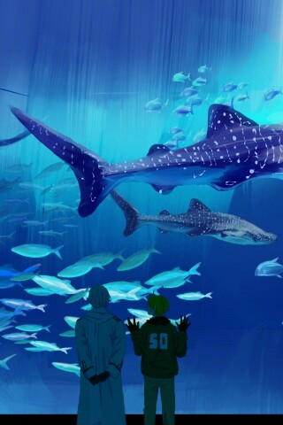 Двое в океанариуме обои