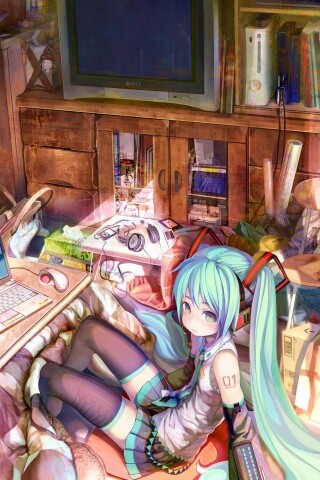 Хатсуне Мику в своей комнате обои