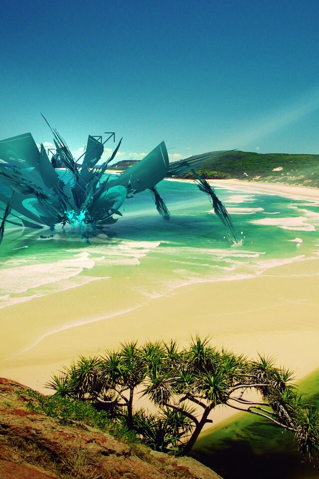 Робот на побережье обои