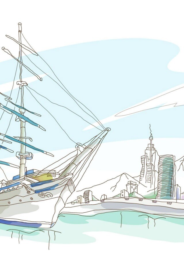 Парусник у города обои