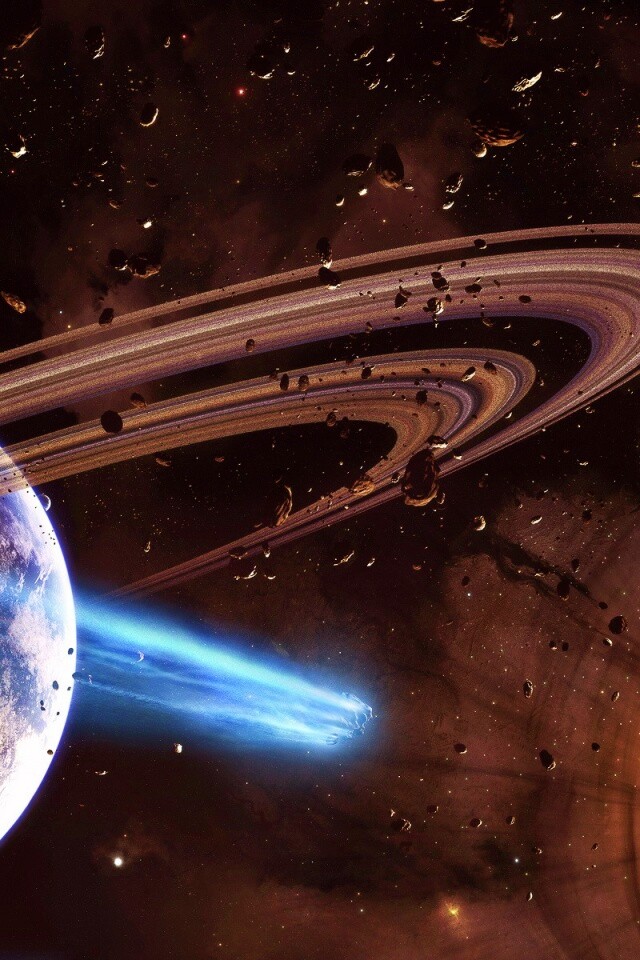 Голубой метеорит и туманность в виде сердца обои