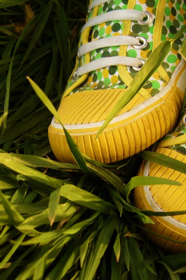 Желтые кеды в горошек обои