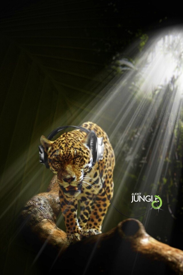 Ягуар в наушниках обои