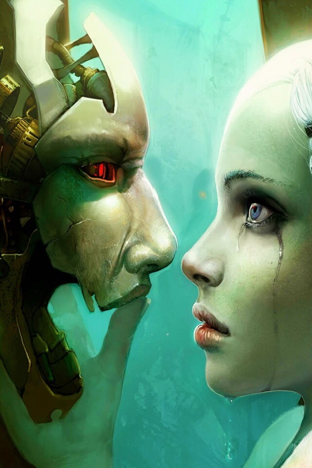 Девушка и робот обои