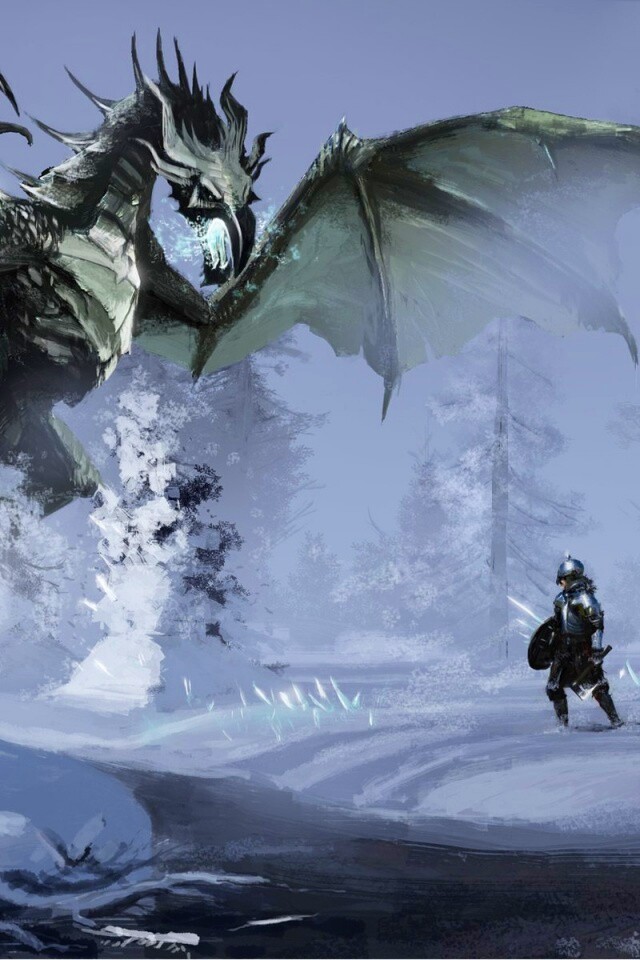 Скайрим: битва с ледяным драконом обои