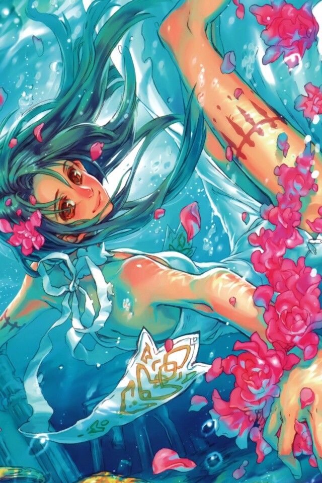 Девушка из аниме под водой обои