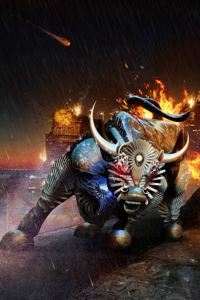 Воин и бык на крыше обои