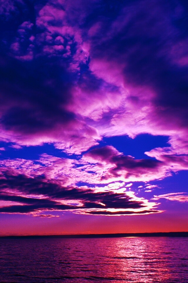 Фиолетовое закатное небо обои