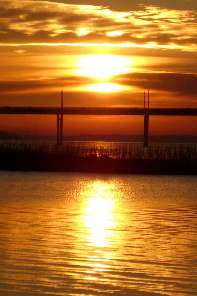 Мост на фоне заката обои