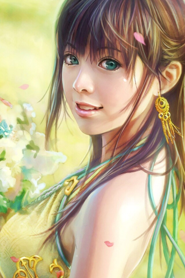 Девушка с цветами обои