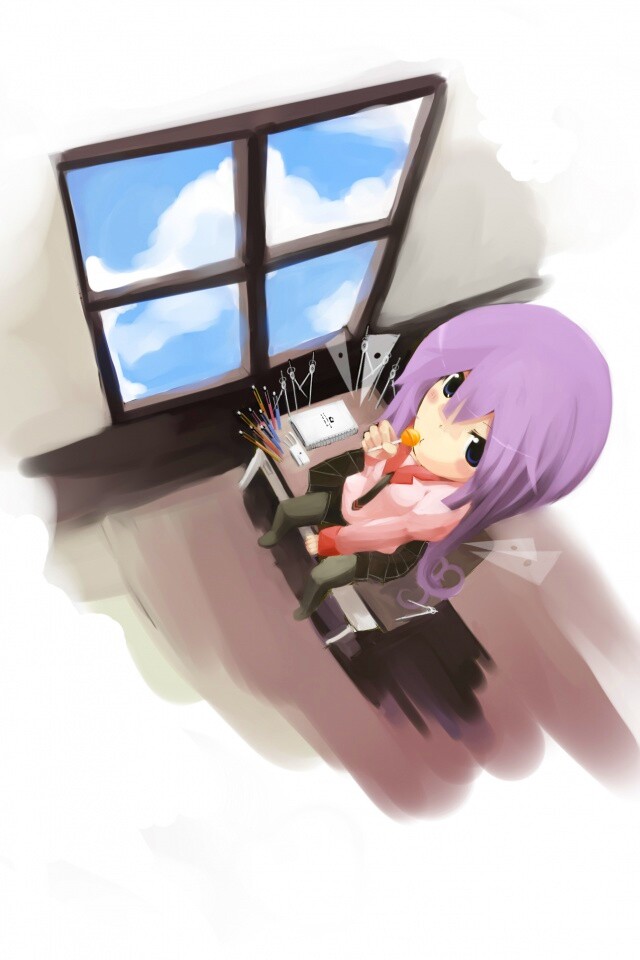 Школница с конфетой у окна обои