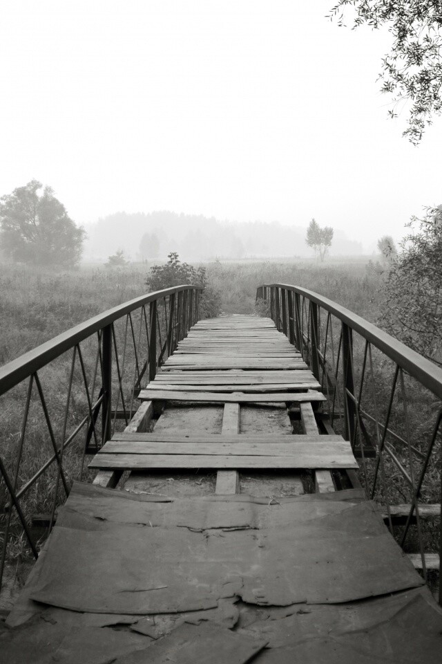 Старый мост на черно-белом фото обои