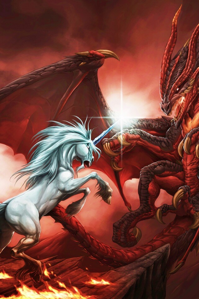 Дракон и единорог обои