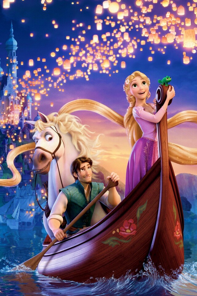 Рапунцель принц и конь в лодке обои