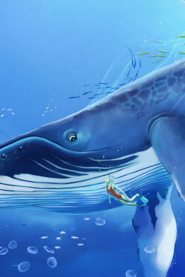 Кит и девушка обои