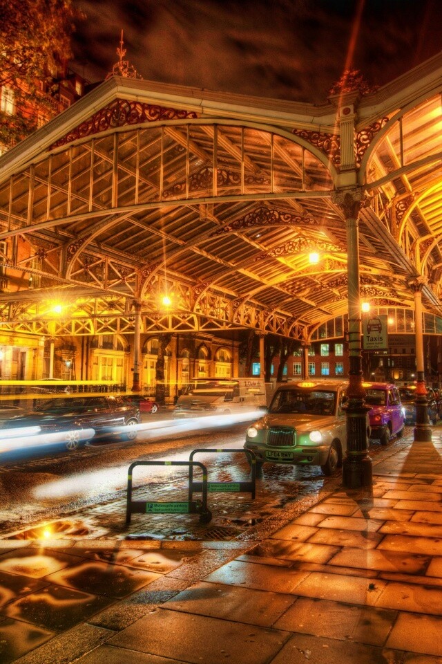 Город под фонарями обои