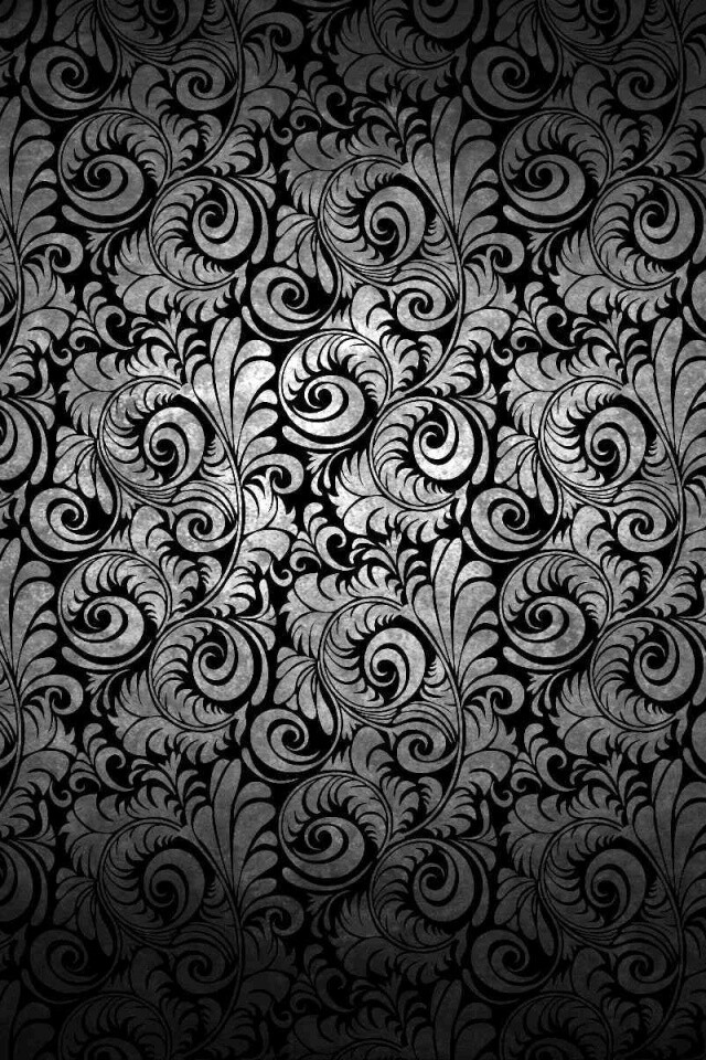 Черный фон с узорами и завитками обои
