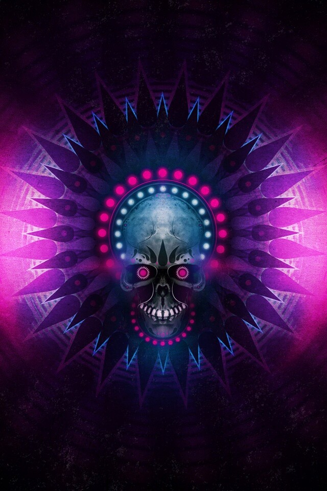 Неоновый череп обои