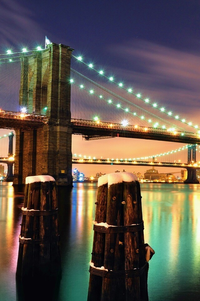 Бруклинский мост зимой HDR обои