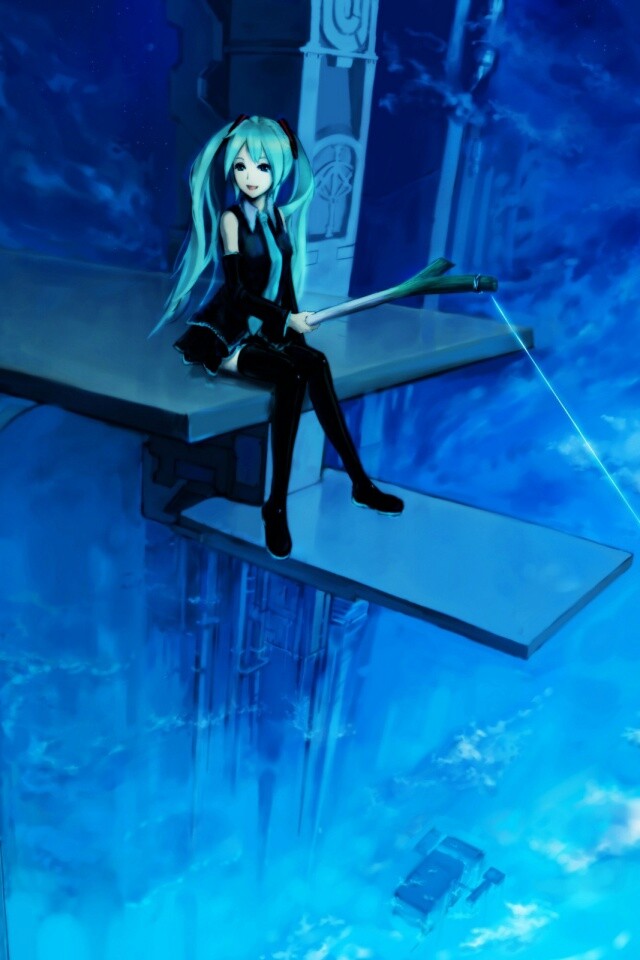 Хатсуне Мику с удочкой обои