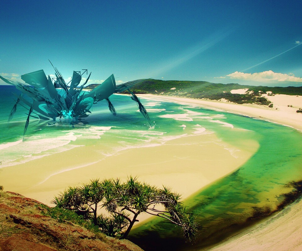 Робот на побережье обои