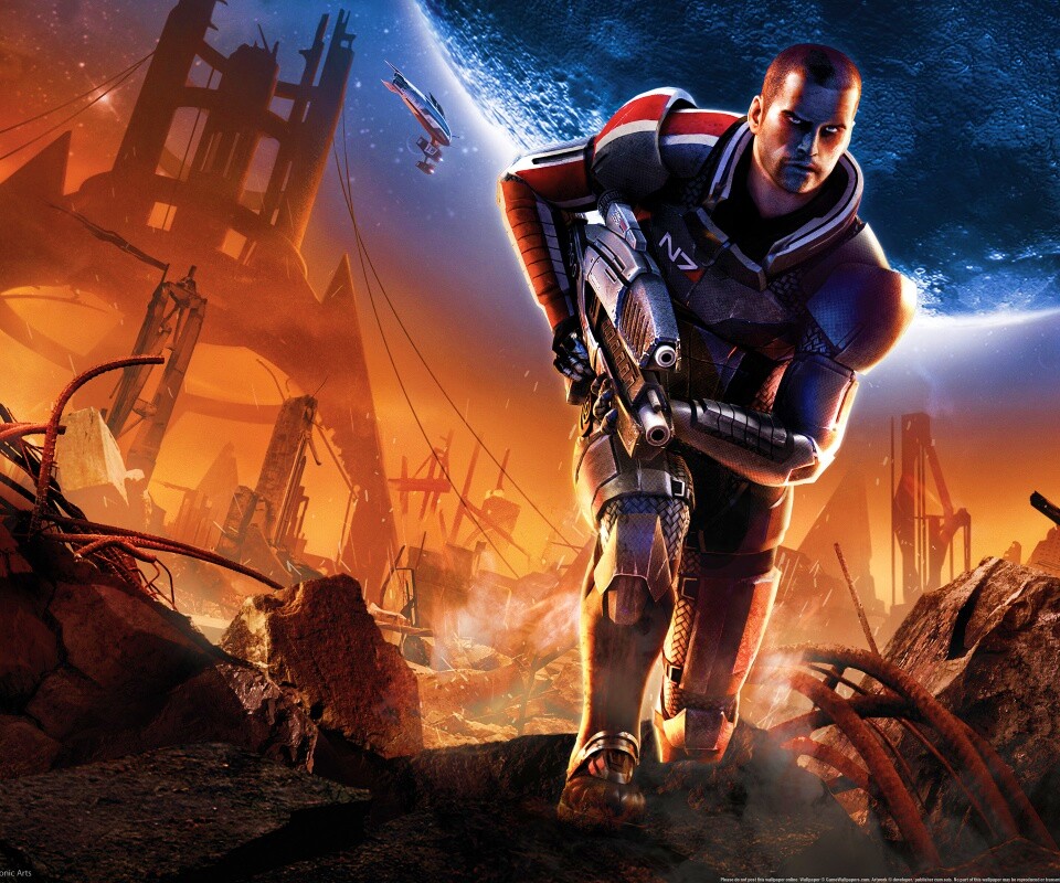 Капитан Шепард на руинах обои