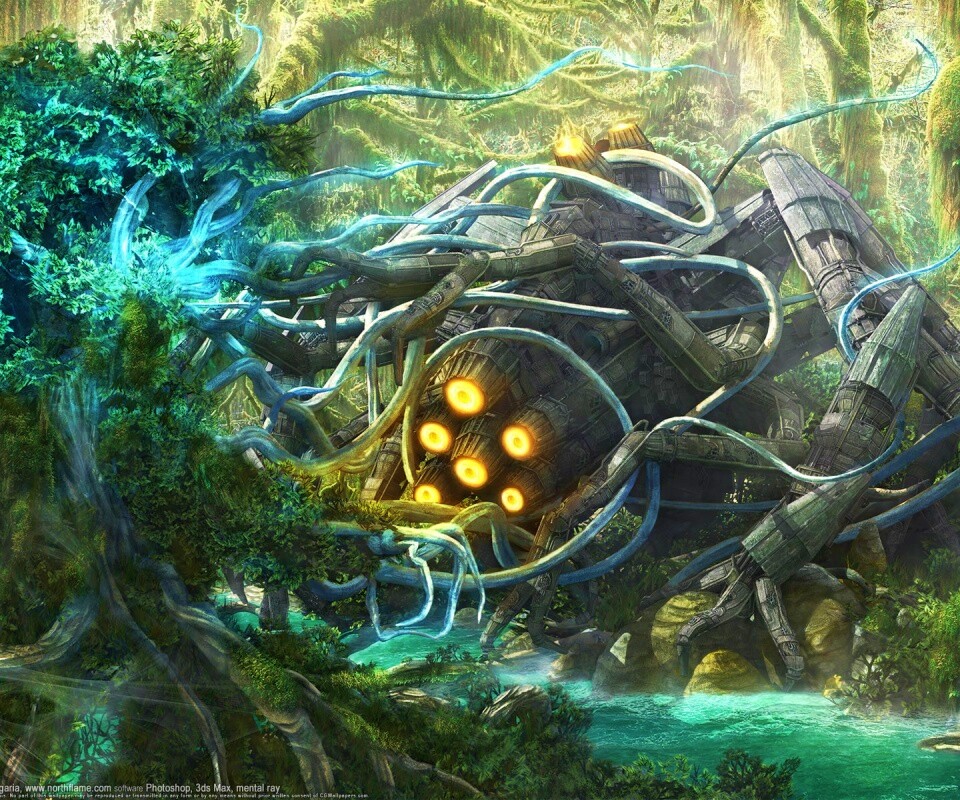 Космический корабль в джунгялх обои