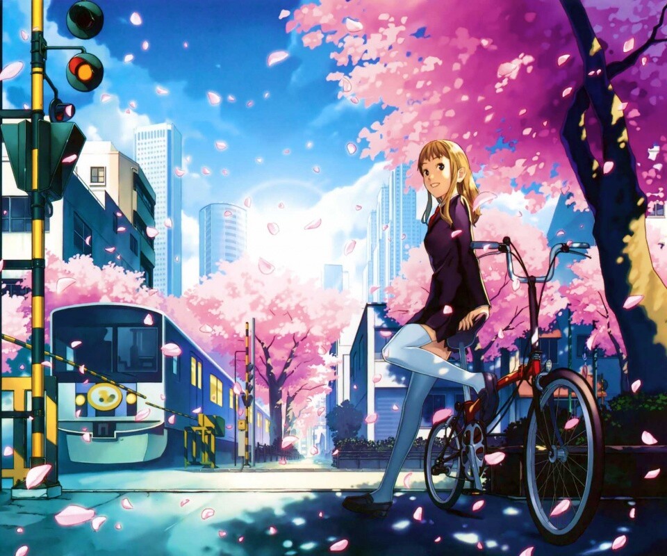 Японская школьница на велосипеде обои