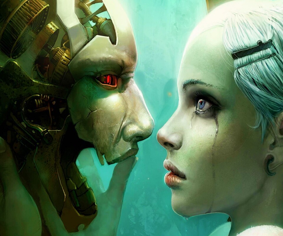 Девушка и робот обои