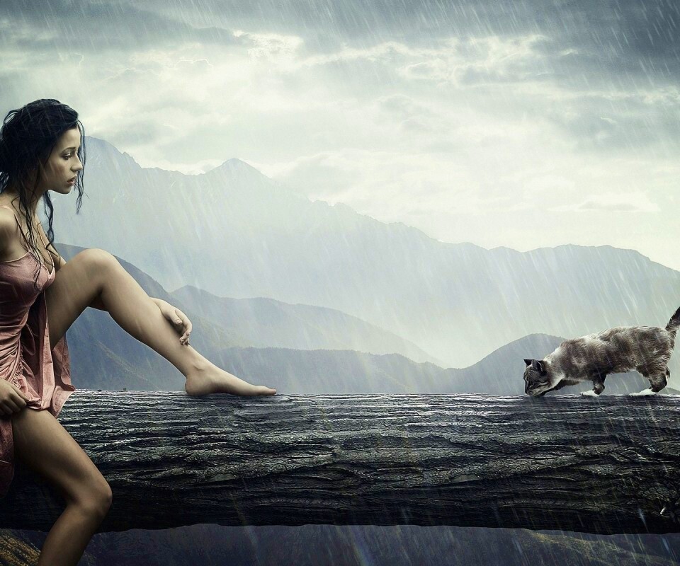 Девушка и кошка обои