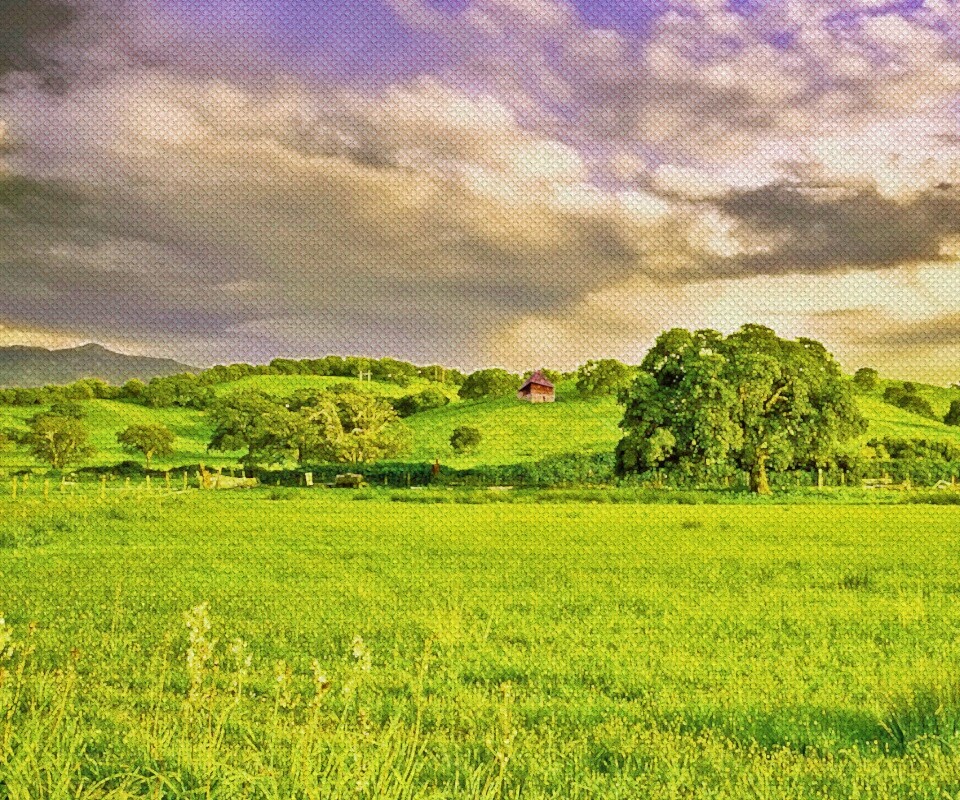 Домик на холмах обои