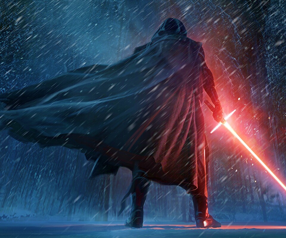 Кайло Рен в зимнем лесу обои