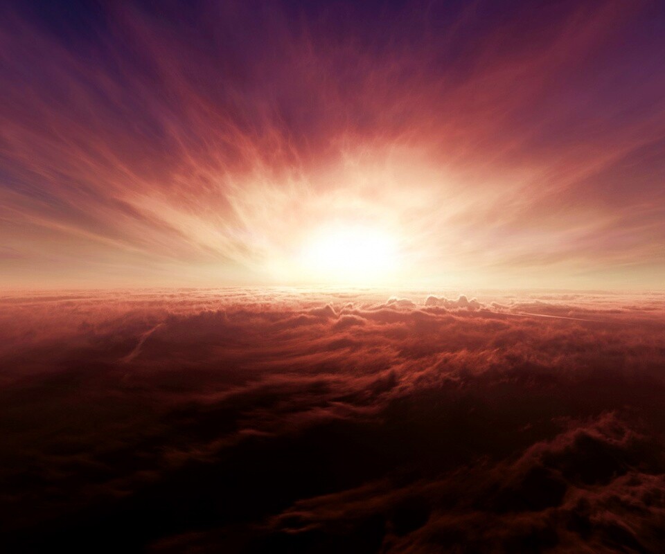 Закат над облаками обои