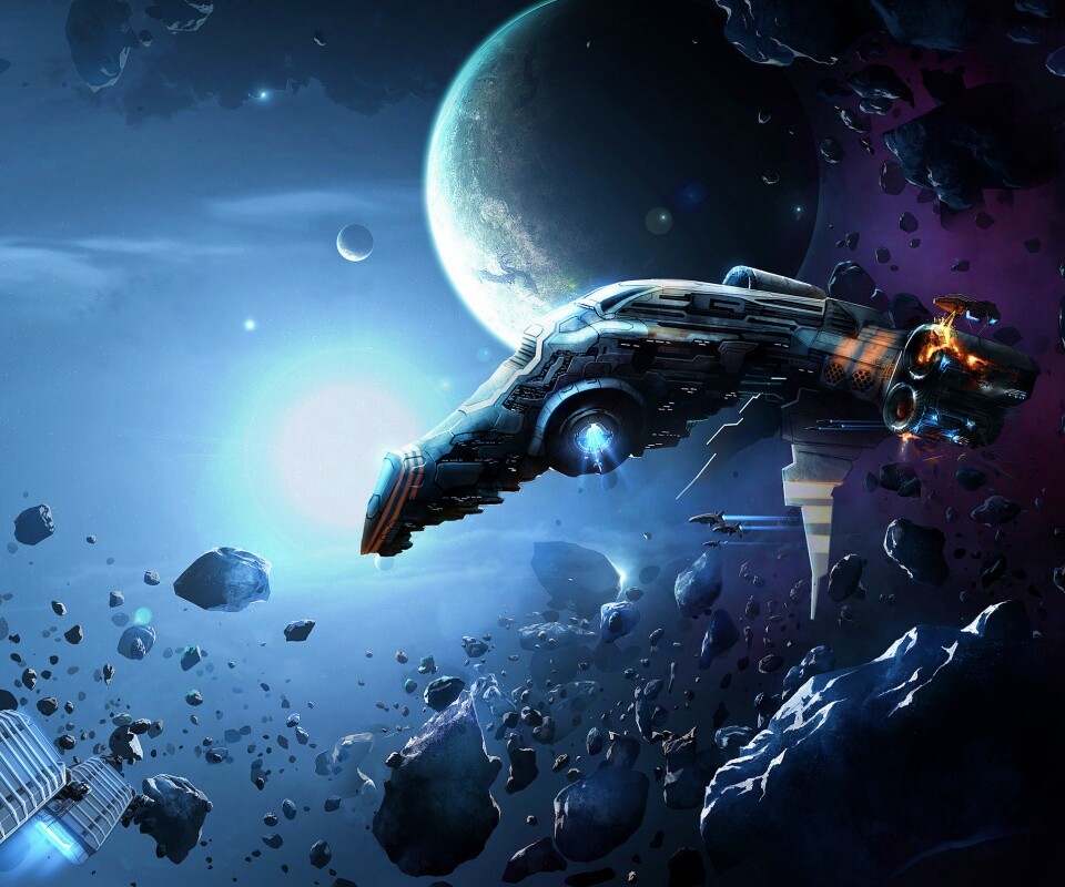 Полет в астероидах обои