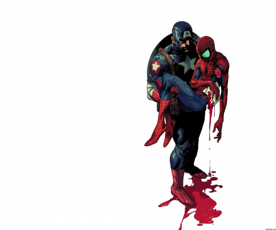 Капитан Америка и раненный Человек-паук обои