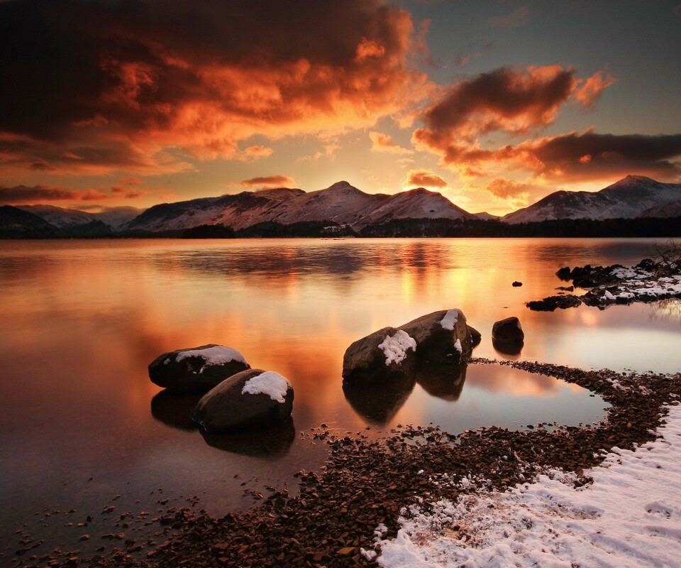 Картинный закат на озере обои