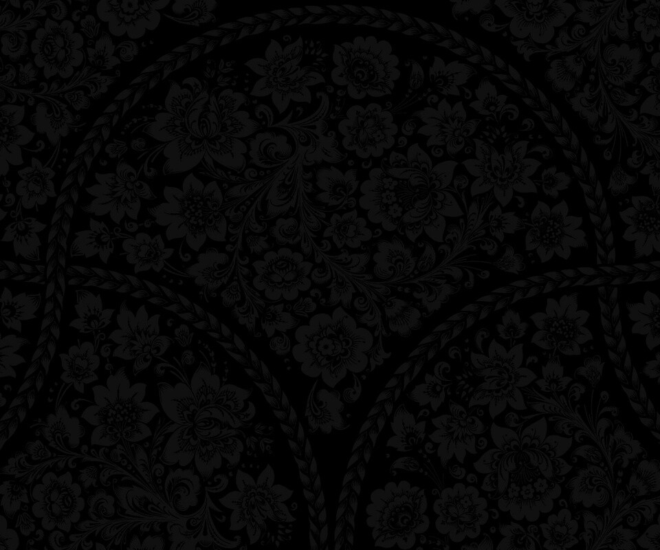Черный цветастый узор под хохлому обои