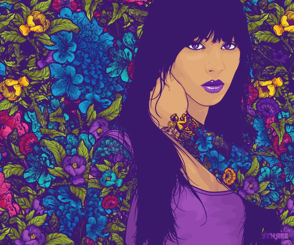 Девушка с цветочной тату обои